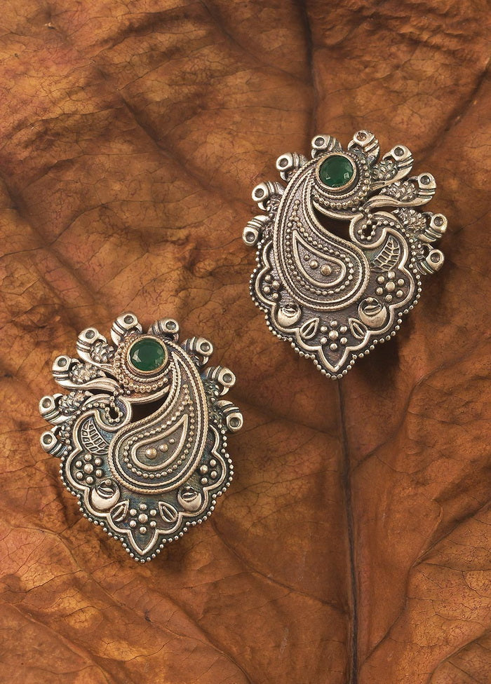 Handcrafted Brass Earrings In Silver Tone - Indian Silk House Agencies