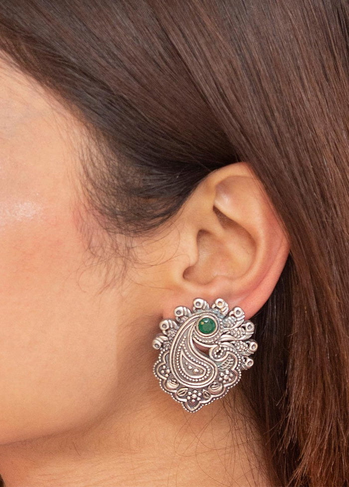 Handcrafted Brass Earrings In Silver Tone - Indian Silk House Agencies