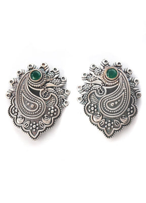 Handcrafted Brass Earrings In Silver Tone - Indian Silk House Agencies