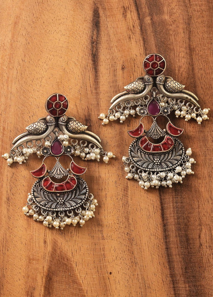 Handcrafted Brass Earrings In Silver Tone - Indian Silk House Agencies