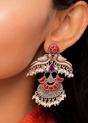 Handcrafted Brass Earrings In Silver Tone - Indian Silk House Agencies