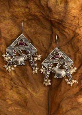 Handcrafted Brass Earrings In Silver Tone - Indian Silk House Agencies