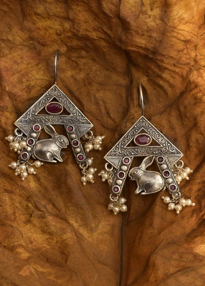 Handcrafted Brass Earrings In Silver Tone - Indian Silk House Agencies