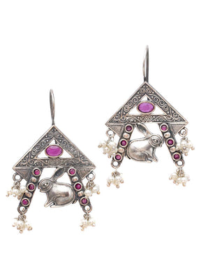 Handcrafted Brass Earrings In Silver Tone - Indian Silk House Agencies