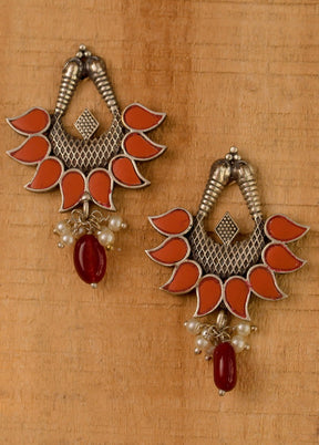 Orange And Red Silver Tone Brass Earrings - Indian Silk House Agencies