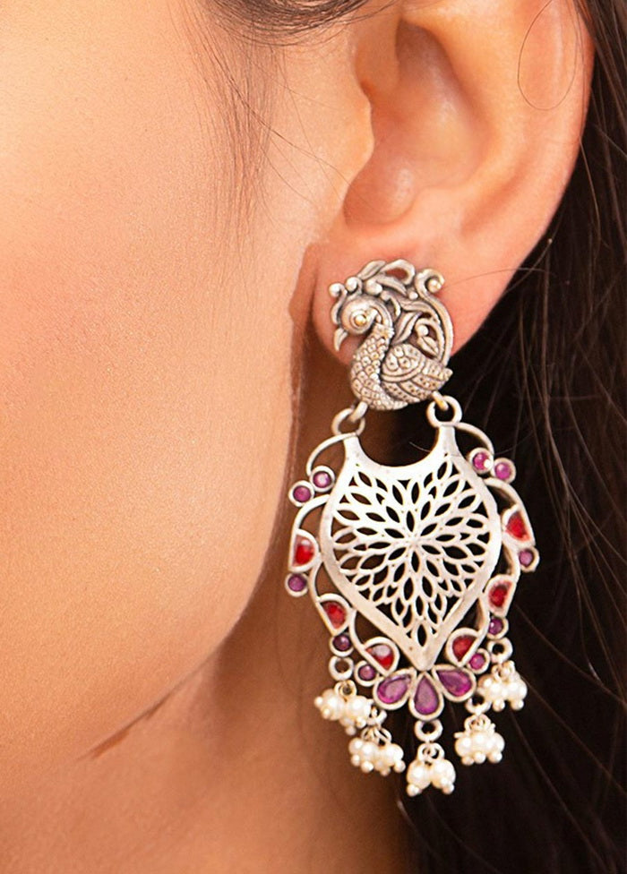 Handcrafted Brass Earrings In Silver Tone - Indian Silk House Agencies