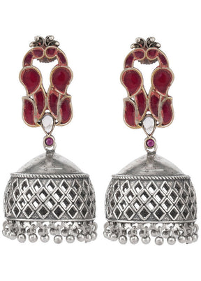 Handcrafted Silver Tone Brass Jhumka - Indian Silk House Agencies