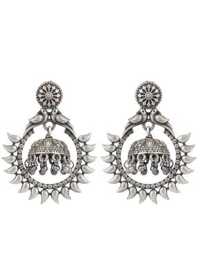 Silver Tone Peacock Design Brass Earrings - Indian Silk House Agencies