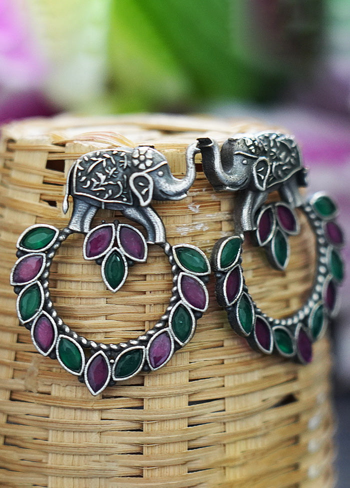 Silver Tone Elephant Design Brass Earrings - Indian Silk House Agencies