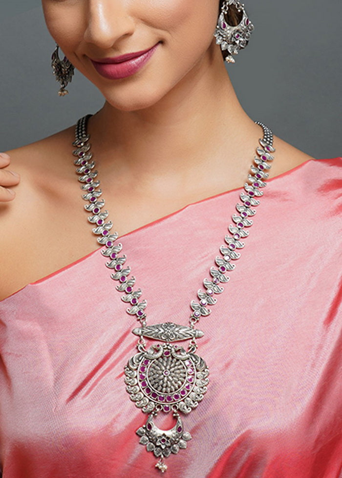 Silver Tone Brass Set Of Necklace And Earrings - Indian Silk House Agencies