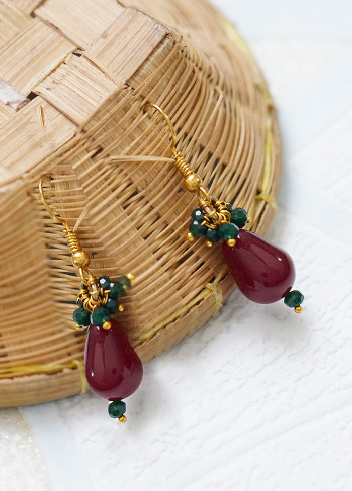 Green Beads Matte Gold Brass Earrings - Indian Silk House Agencies