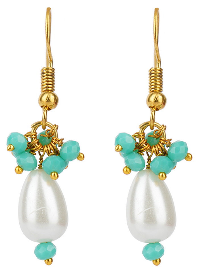 White Beadmatte Gold Brass Earrings - Indian Silk House Agencies