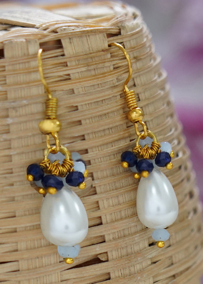 White Beadmatte Gold Brass Earrings - Indian Silk House Agencies