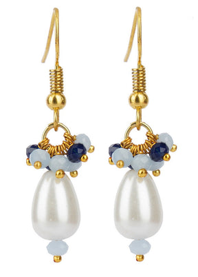 White Beadmatte Gold Brass Earrings - Indian Silk House Agencies