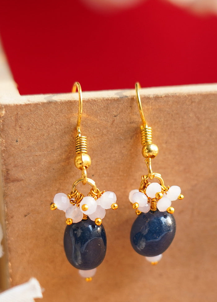 Handcrafted Blue Gold Matte Brass Earrings - Indian Silk House Agencies