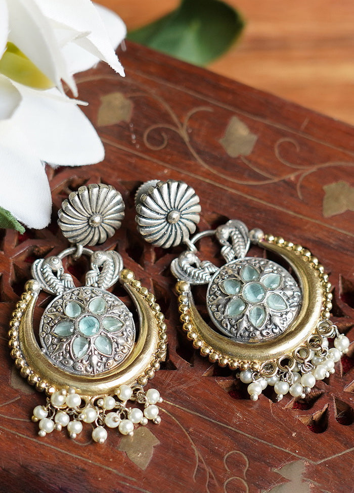 Peacock White Beads Dual Tone Brass Earrings - Indian Silk House Agencies