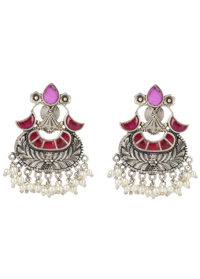 White Beads Style Silver Tone Brass Earrings - Indian Silk House Agencies