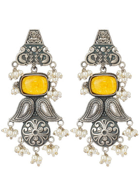 White Beads Style Silver Tone Brass Earrings - Indian Silk House Agencies