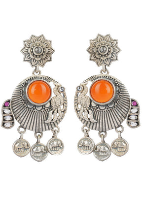 Elephant Style Silver Tone Brass Earrings - Indian Silk House Agencies