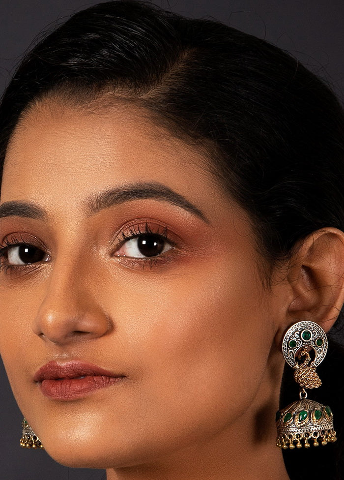 Peacock Design Dual Tone Brass Earrings - Indian Silk House Agencies