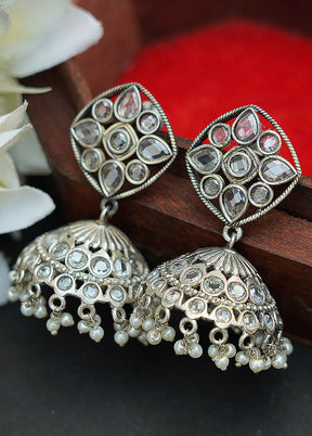 Handcrafted Silver Tone Brass Earrings - Indian Silk House Agencies