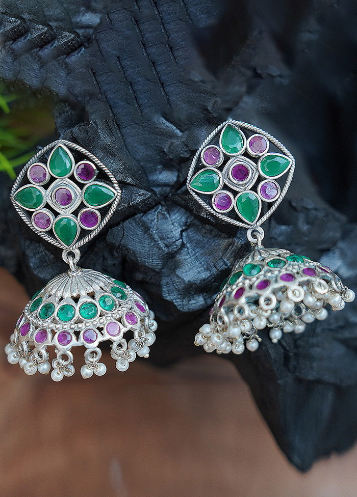 Handcrafted Silver Tone Brass Earrings - Indian Silk House Agencies