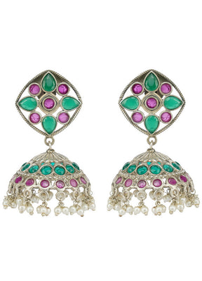 Handcrafted Silver Tone Brass Earrings - Indian Silk House Agencies