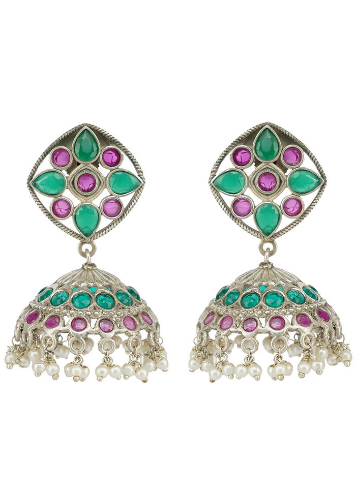 Handcrafted Silver Tone Brass Earrings - Indian Silk House Agencies