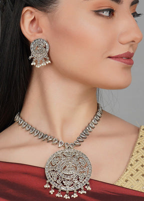 Silver Tone Brass Set Of Necklace And Earrings - Indian Silk House Agencies