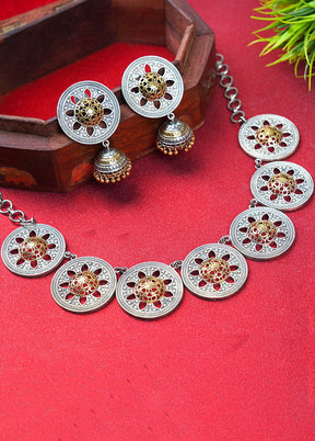 Dual Tone Brass Set Of Necklace and Earrings - Indian Silk House Agencies