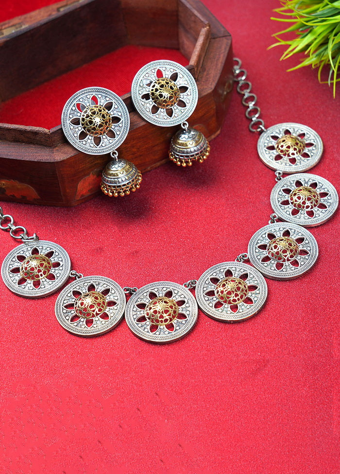 Dual Tone Brass Set Of Necklace and Earrings - Indian Silk House Agencies