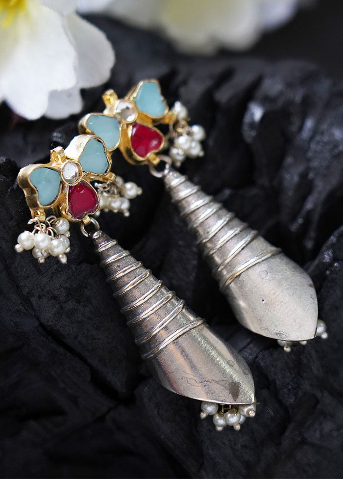 Silver Tone Brass Earrings - Indian Silk House Agencies