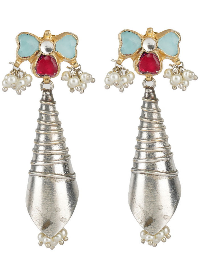 Silver Tone Brass Earrings - Indian Silk House Agencies