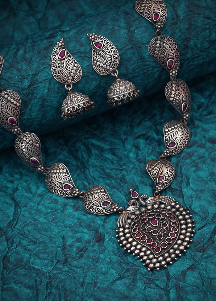 Silver Tone Brass Set Of Necklace and Earrings - Indian Silk House Agencies