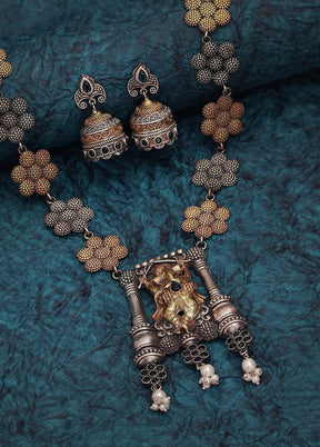 Dual Tone Brass Set Of Necklace and Earrings - Indian Silk House Agencies