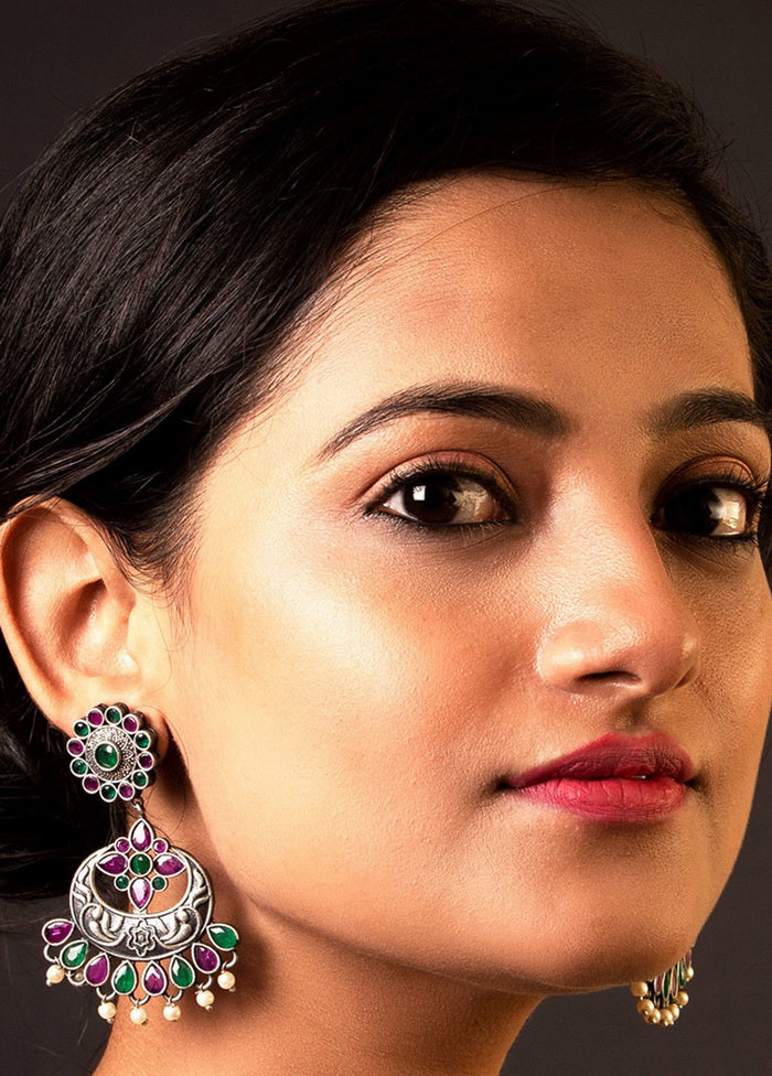 Silver Tone Brass Earrings - Indian Silk House Agencies