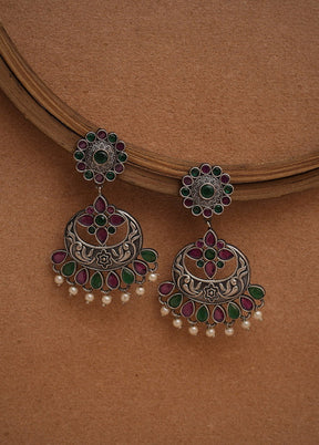 Silver Tone Brass Earrings - Indian Silk House Agencies