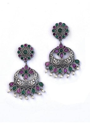 Silver Tone Brass Earrings - Indian Silk House Agencies