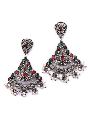 Silver Tone Brass Earrings - Indian Silk House Agencies