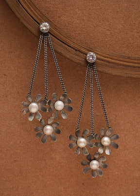 Silver Tone Brass Earrings - Indian Silk House Agencies