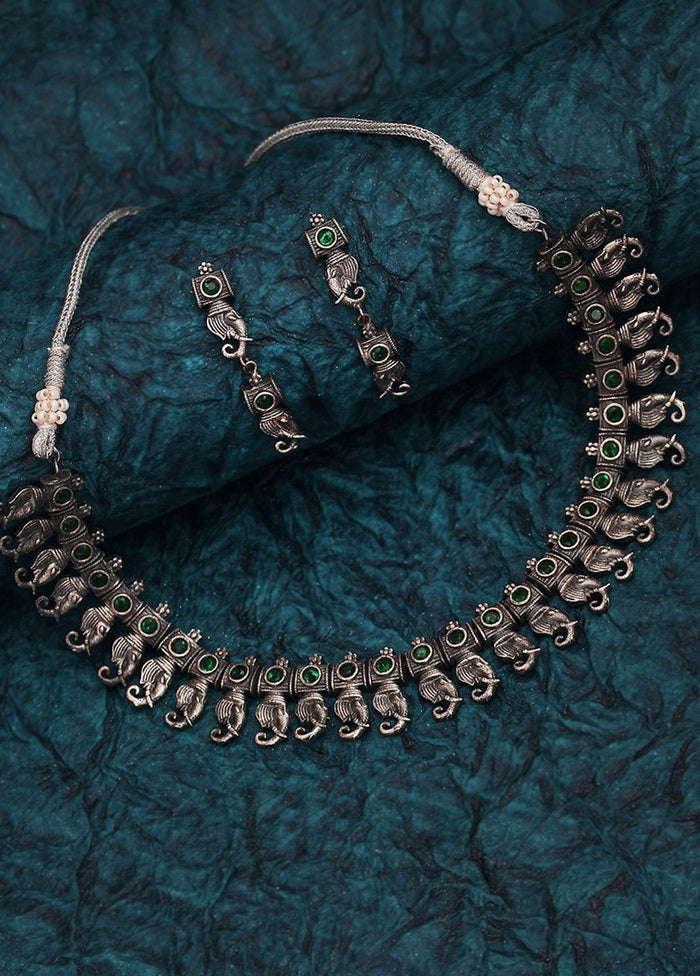 Silver Tone Brass Set Of Necklace and Earrings - Indian Silk House Agencies