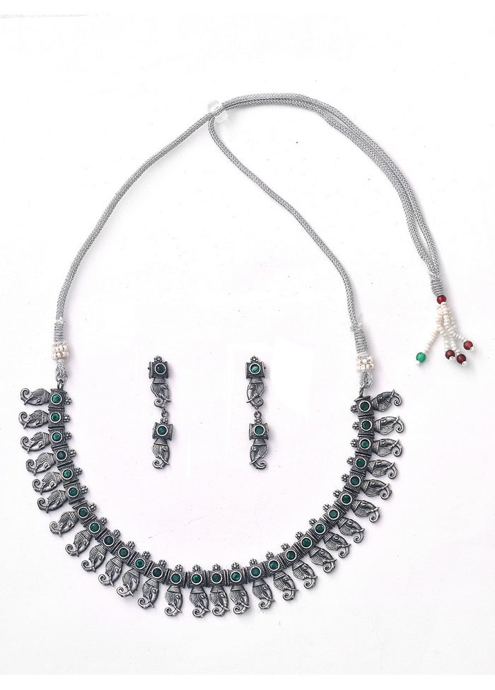 Silver Tone Brass Set Of Necklace and Earrings - Indian Silk House Agencies