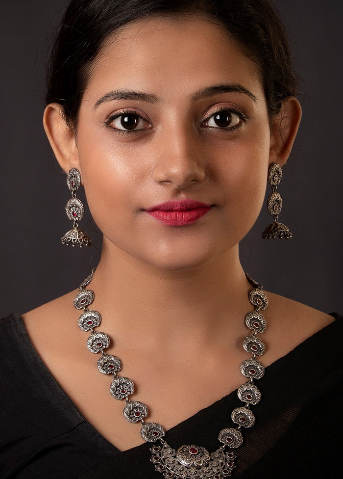 Silver Tone Brass Set Of Necklace and Earrings - Indian Silk House Agencies