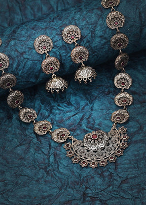 Silver Tone Brass Set Of Necklace and Earrings - Indian Silk House Agencies