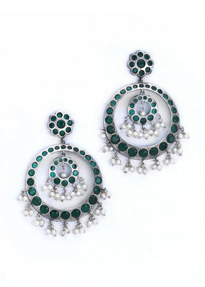 Silver Tone Brass Earrings - Indian Silk House Agencies