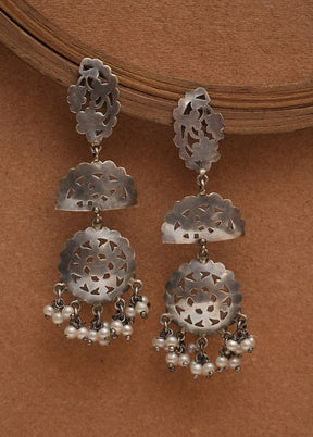 Silver Tone Brass Earrings - Indian Silk House Agencies