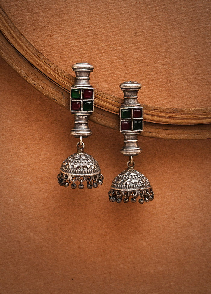 Silver Tone Brass Earrings - Indian Silk House Agencies