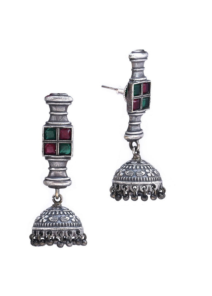 Silver Tone Brass Earrings - Indian Silk House Agencies