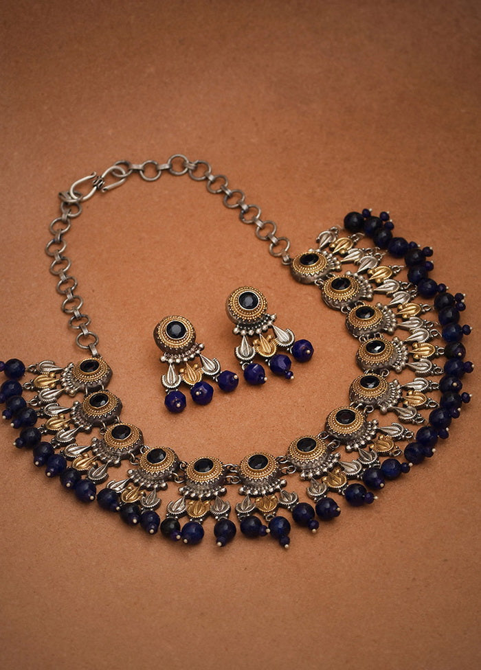 Silver Tone Brass Set Of Necklace and Earrings - Indian Silk House Agencies