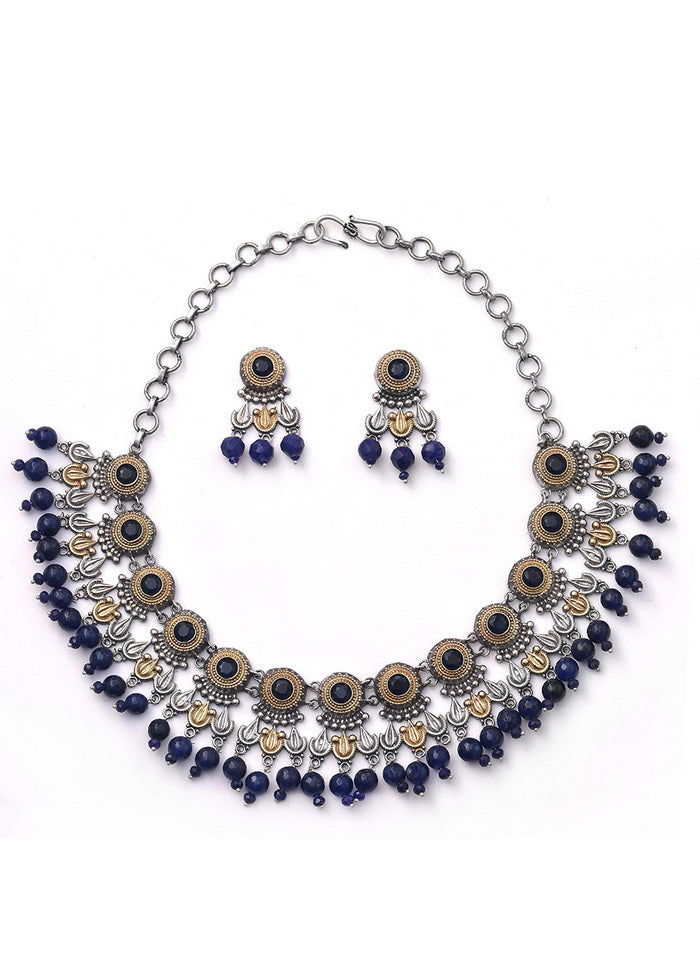 Silver Tone Brass Set Of Necklace and Earrings - Indian Silk House Agencies